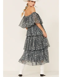 Z&L Women's Off-the-Shoulder Star Print Tiered Midi Dress