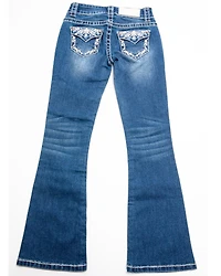 Shyanne Girls' Medium Wash Swirl Floral Embroidered Bootcut Jeans