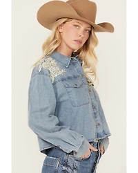 Cleo + Wolf Women's Medium Wash Cropped Denim Shirt
