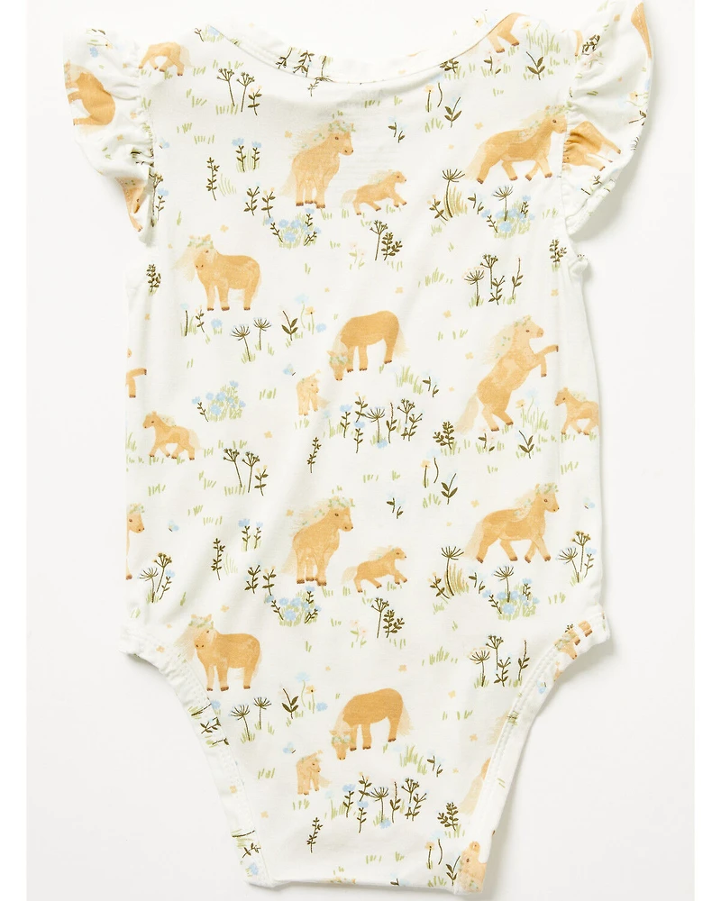 Angel Dear Infant Girls' Pretty Ponies Ruffle Sleeve Snap Onesie