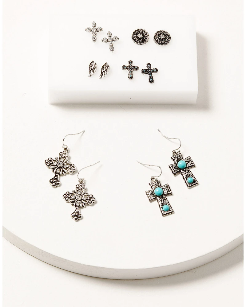 Shyanne Women's Desert Wanderer Turquoise Cross 6-Piece Earrings Set