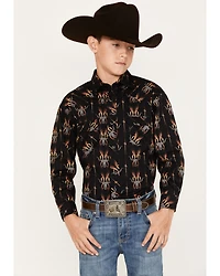 Rock & Roll Denim Boys' Dale Brisby Flame Steer Head Long Sleeve Snap Western Shirt