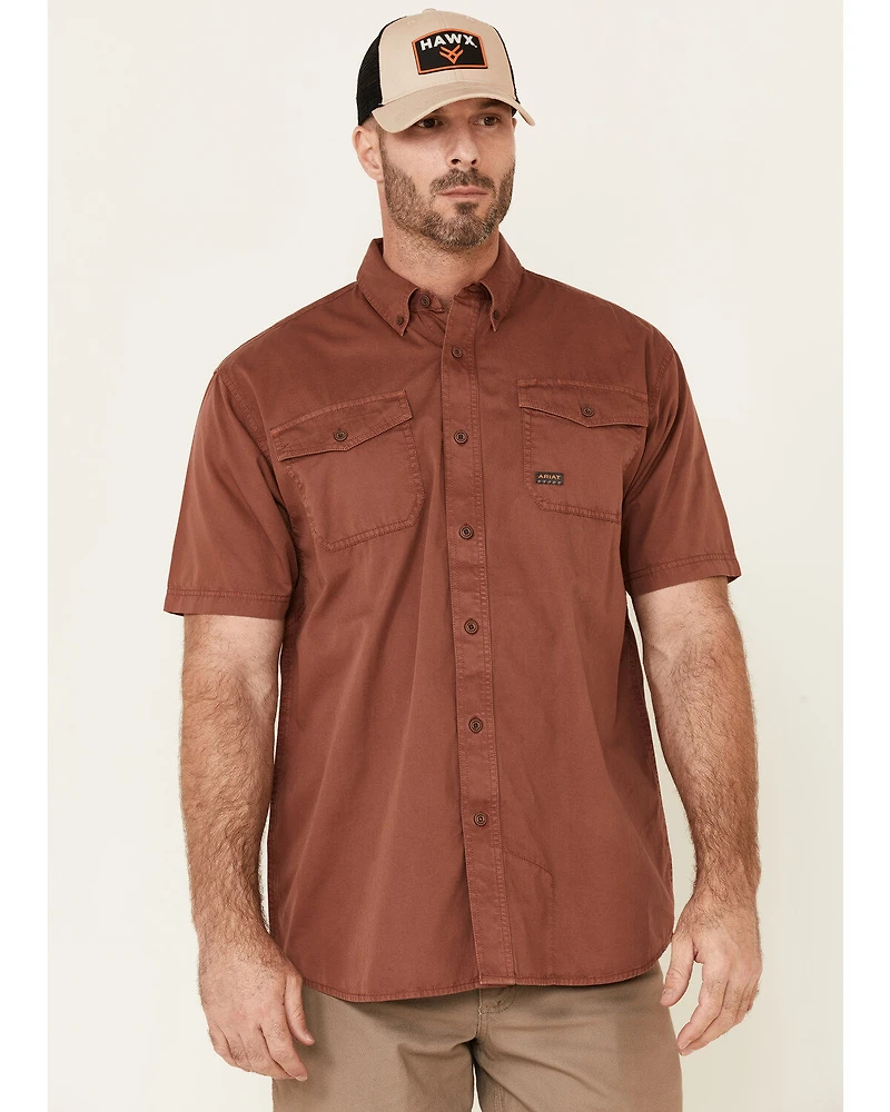 Ariat Men's Henna Solid Rebar Washed Twill Short Sleeve Button Down Work Shirt