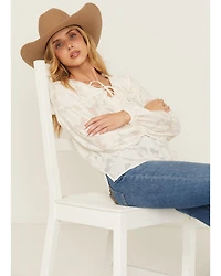 Shyanne Women's Floral Long Sleeve Ruffle Peasant Top