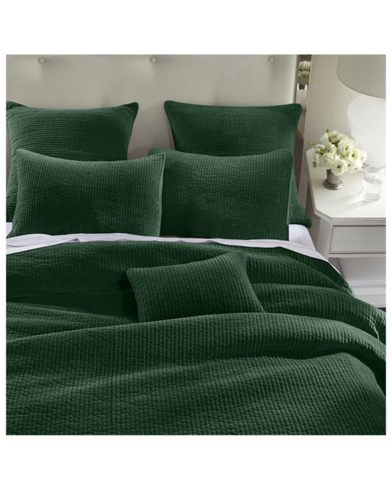 HiEnd Accents Emerald Stonewashed Cotton & Velvet 3-Piece Full/Queen Quilt Set