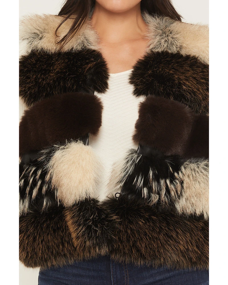 Azalea Wang Women's Faux Fur Striped Vest