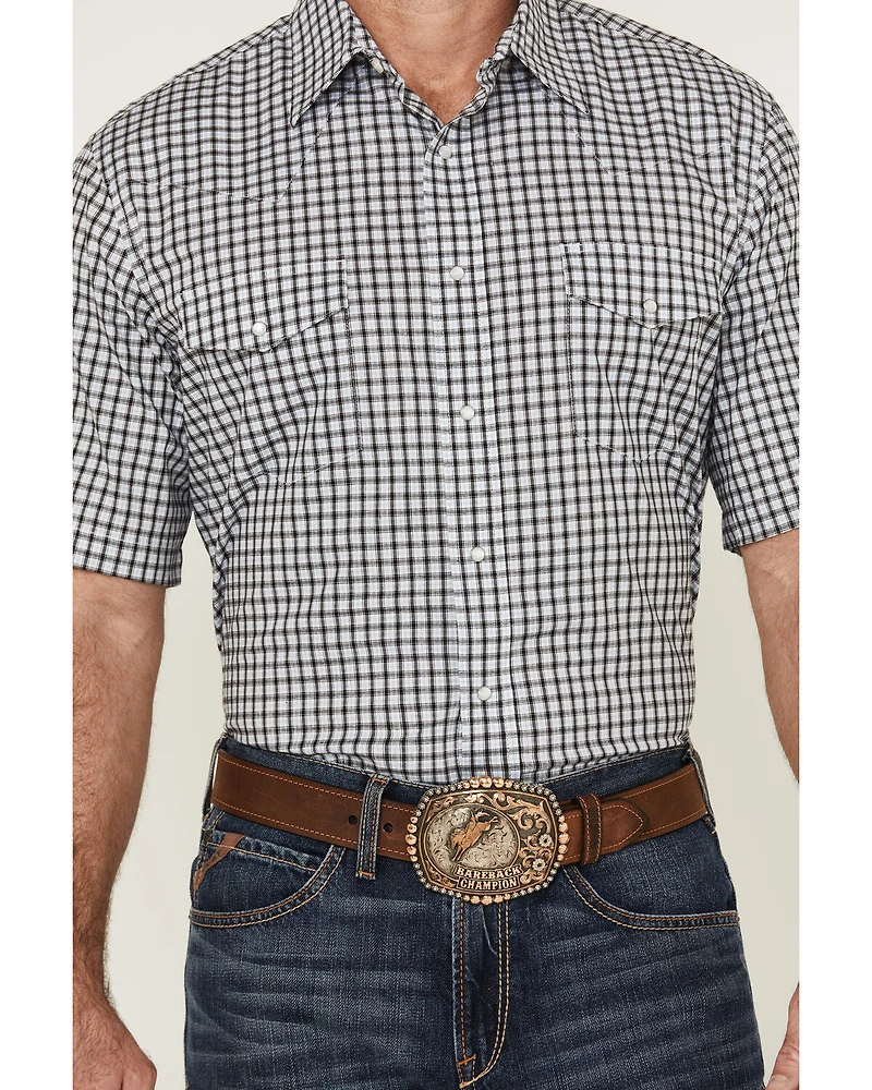 Wrangler Men's Plaid Print Short Sleeve Pearl Snap Stretch Western Shirt - Tall