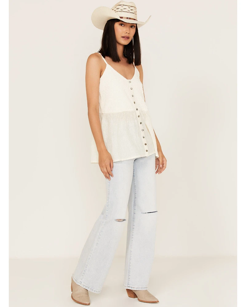 Cleo + Wolf Women's Smocked Button Front Woven Tank Top