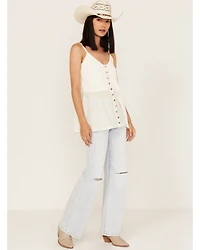Cleo + Wolf Women's Smocked Button Front Woven Tank Top