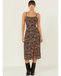 Originality Women's Leopard Print Midi Dress