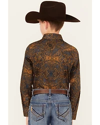 Cody James Boys' Winding Roads Printed Long Sleeve Pearl Snap Western Shirt
