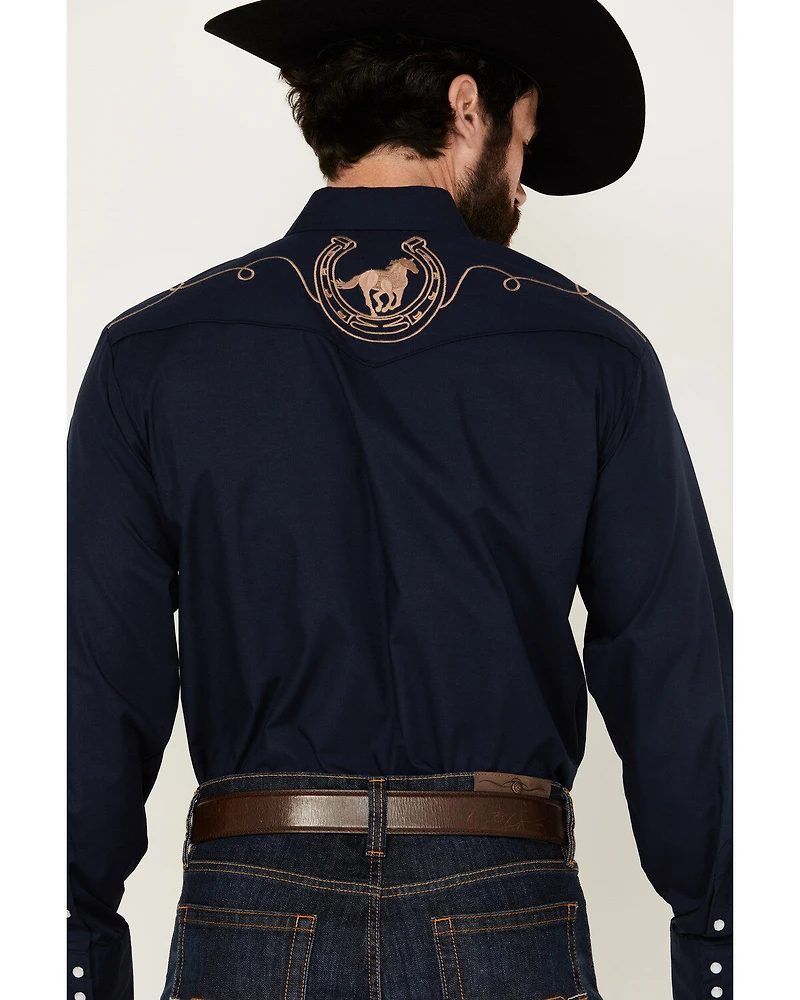 Roper Men's Embroidered Solid Long Sleeve Pearl Snap Western Shirt