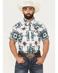 Rock & Roll Denim Men's Medallion Print Short Sleeve Snap Stretch Western Shirt