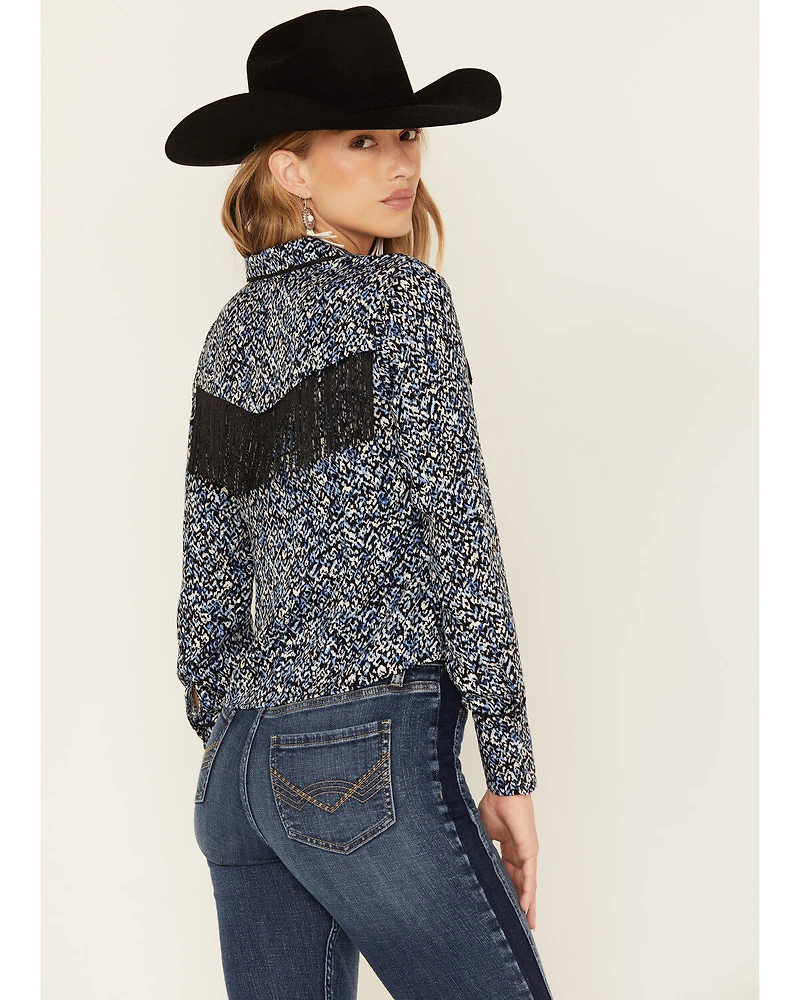 Idyllwind Women's Brooks Print Fringe Long Sleeve Button Down Shirt