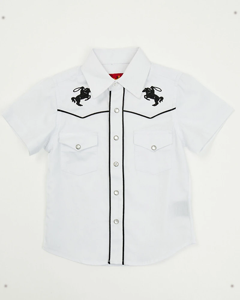 Rodeo Clothing Boys' Roping Horse Embroidered Short Sleeve Snap Western Shirt