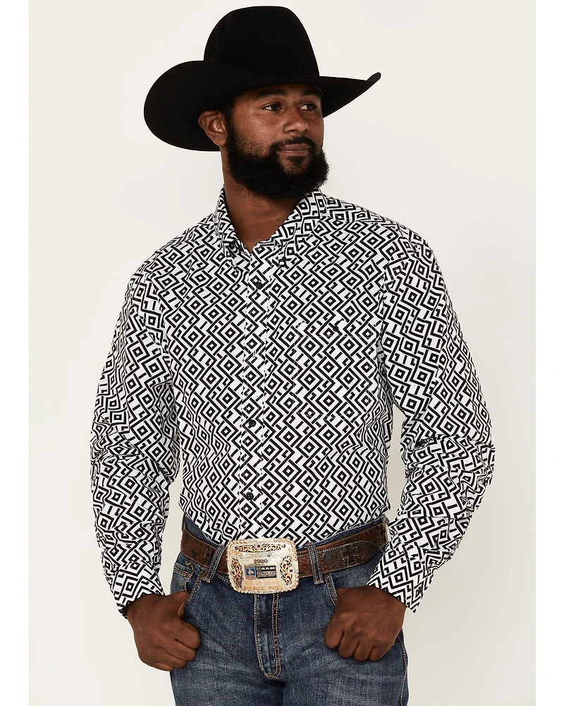 RANK 45® Men's Dillinger Geo Print Long Sleeve Button-Down Stretch Western Shirt