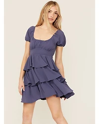 Originality Women's Tiered Short Sleeve Mini Dress