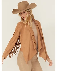 Shyanne Women's Faux Suede Cascade Front Fringe Jacket