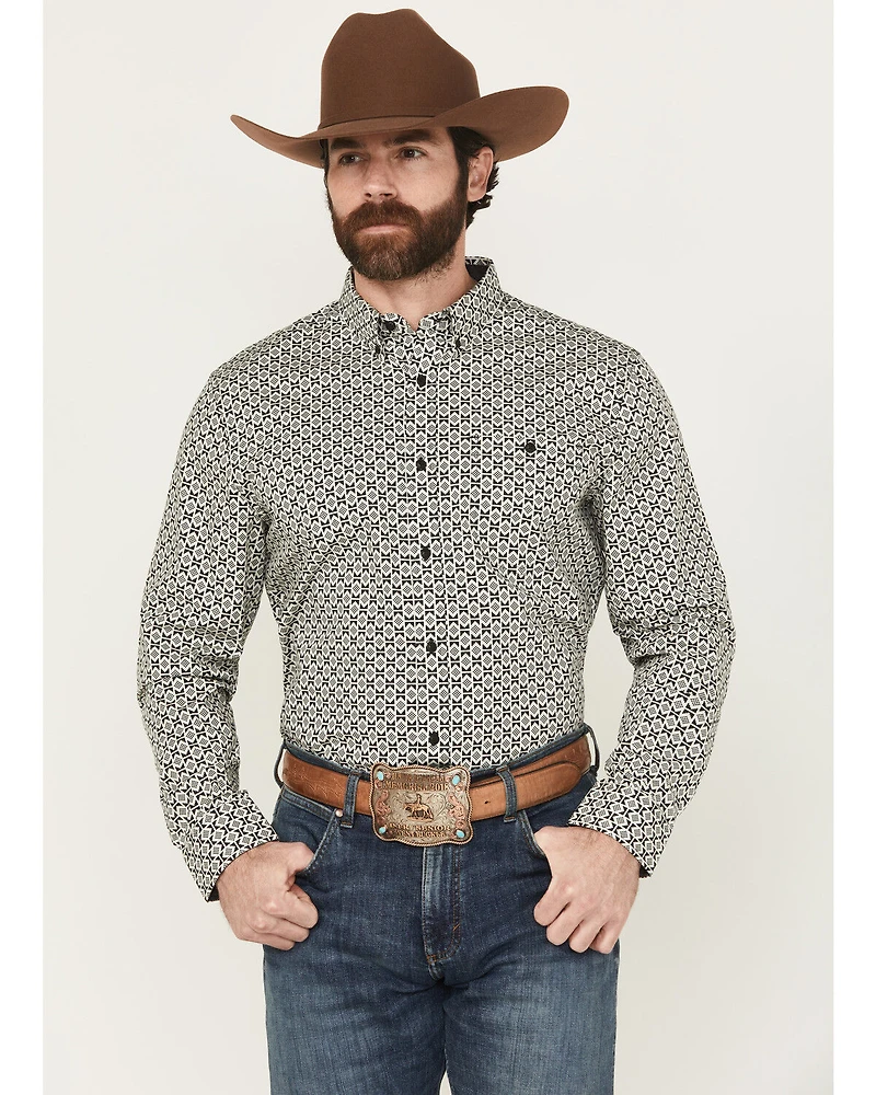 RANK 45® Men's Rockies Ridge Geo Print Long Sleeve Button-Down Stretch Western Shirt