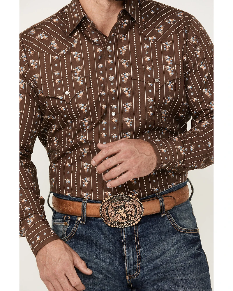 Ely Walker Men's Floral Striped Long Sleeve Pearl Snap Western Shirt