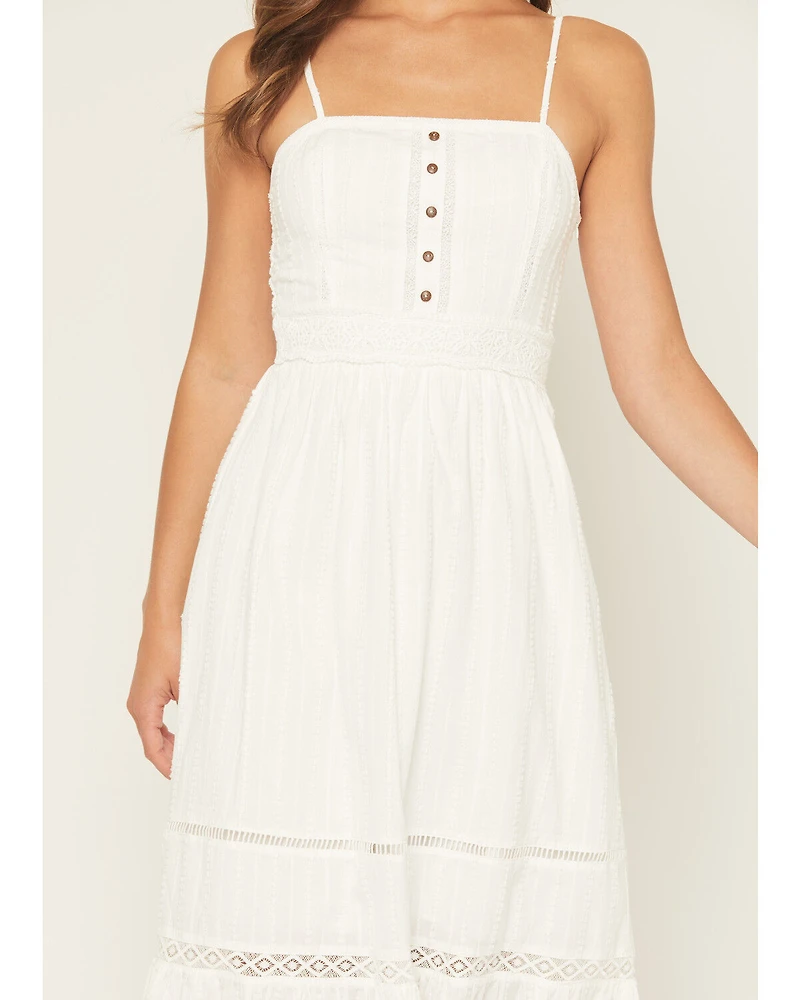 Miss Me Women's Sleeveless Button-Front Eyelet Trim Midi Dress
