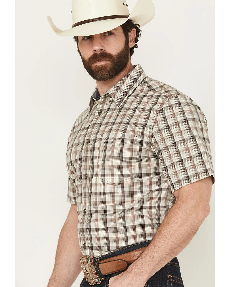 Cody James Men's Summit Plaid Print Short Sleeve Button-Down Stretch Western Shirt