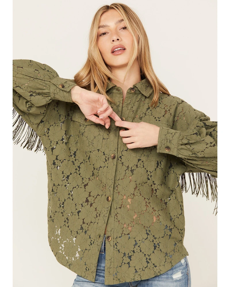 Shyanne Women's Lace Fringe Button Down Shacket