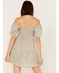 Heartloom Women's Kendra Peri Plaid Off Shoulder Mini Dress