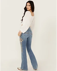 Idyllwind Women's Ellis Medium Wash Gypsy High Rise Faux Suede Embellished Bootcut Comfort Stretch Denim Jeans