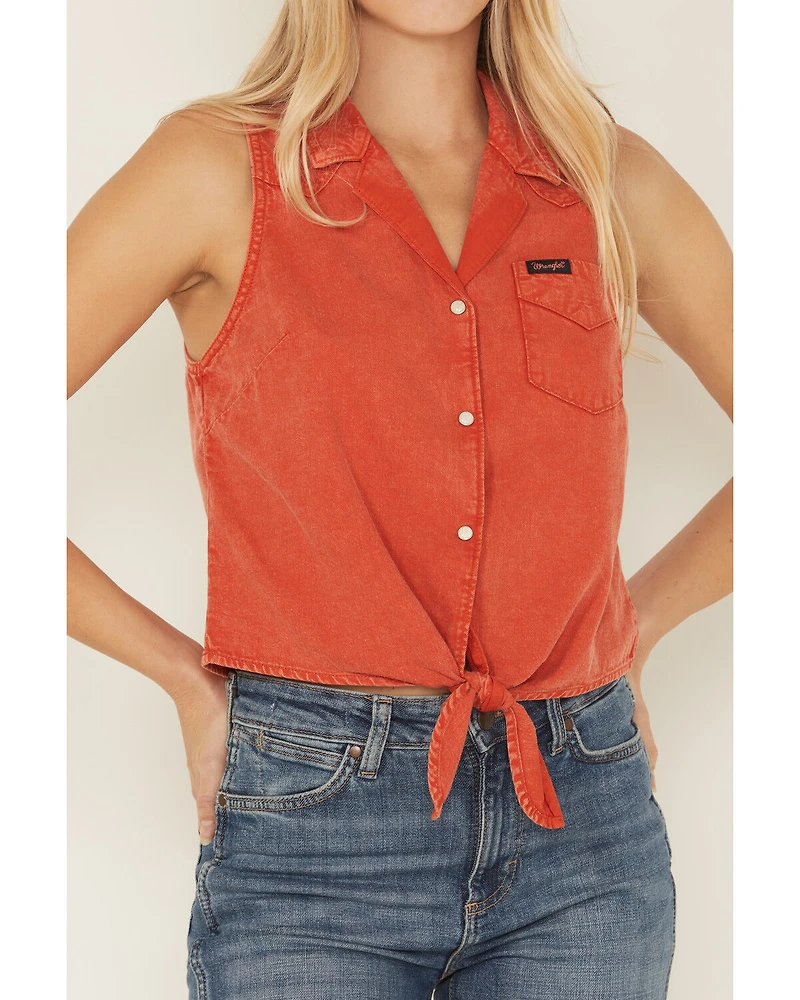 Wrangler Retro Women's Solid Sleeveless Snap Tie-Front Western Shirt