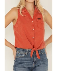 Wrangler Retro Women's Solid Sleeveless Snap Tie-Front Western Shirt