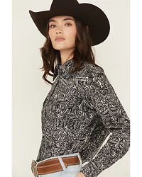Cowgirl Hardware Women's Scroll Print Long Sleeve Snap Stretch Western Shirt