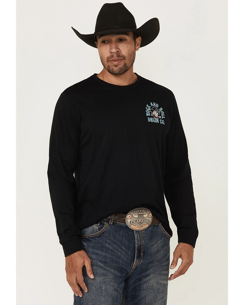 Rock & Roll Denim Men's Cowboy Skull Long Sleeve Graphic T-Shirt