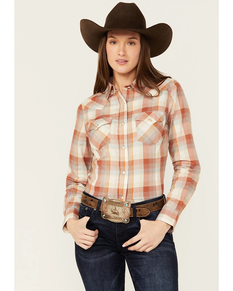 Wrangler Retro Women's Plaid Print Long Sleeve Pearl Snap Western Shirt