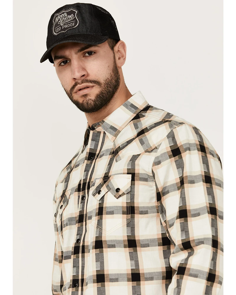 Moonshine Spirit Men's Crescendo Plaid Print Long Sleeve Snap Western Shirt