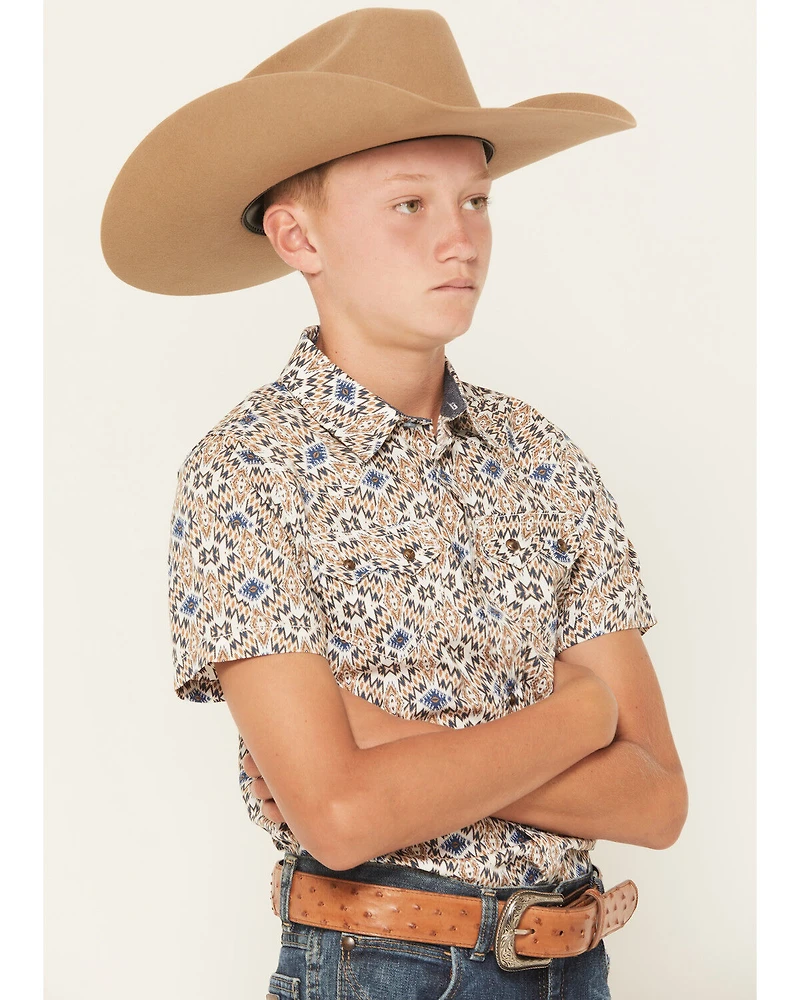 Cody James Boys' High Plains Southwestern Print Short Sleeve Snap Western Shirt