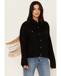 The Harley Jacket by DanielXDiamond: Women's Black Denim with Gold Fringe