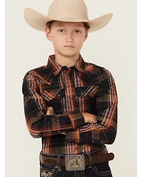 Cody James Boys' Trouble Dobby Plaid Print Long Sleeve Snap Western Shirt