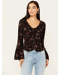 Idyllwind Women's Tara Tie Front Bell Sleeve Blouse