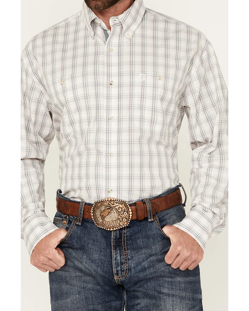 George Strait by Wrangler Men's Plaid Print Long Sleeve Button-Down Stretch Western Shirt