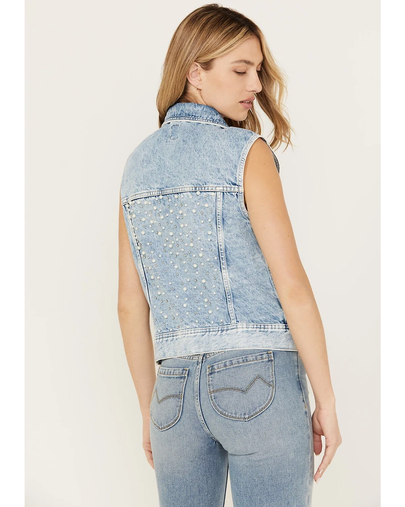 Lee Women's Light Wash Acid Denim Pearl Vest