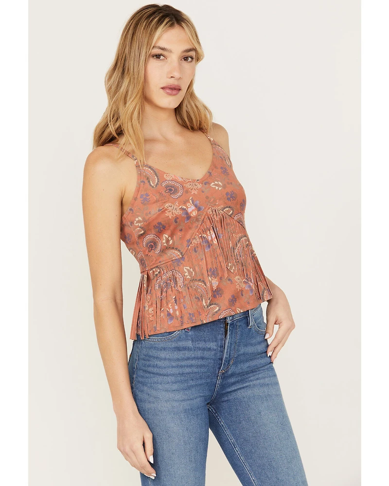 Idyllwind Women's Golden Road Print Fringe Top