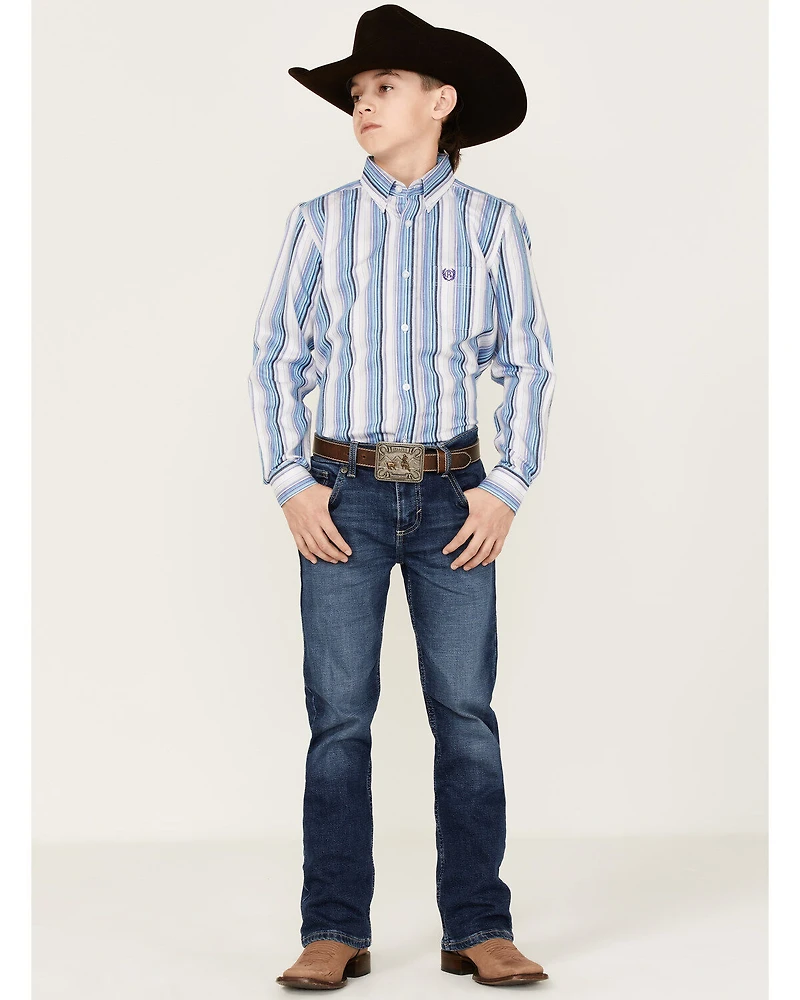 Panhandle Boys' Striped Long Sleeve Button-Down Western Shirt