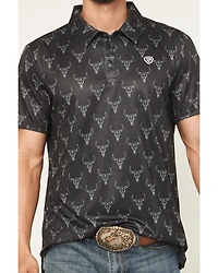 Rock & Roll Denim Men's Longhorn Print Short Sleeve Button-Down Stretch Polo
