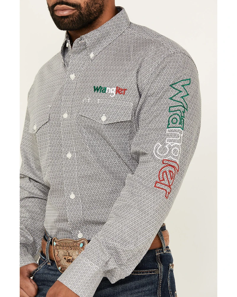 Wrangler Men's Mexico Flag Logo Geo Print Long Sleeve Button-Down Western Shirt - Tall