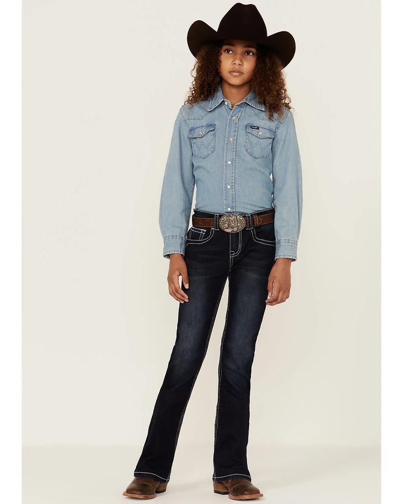 Shyanne Little Girls' Dark Wash Half-Circle Pocket Bootcut Jeans