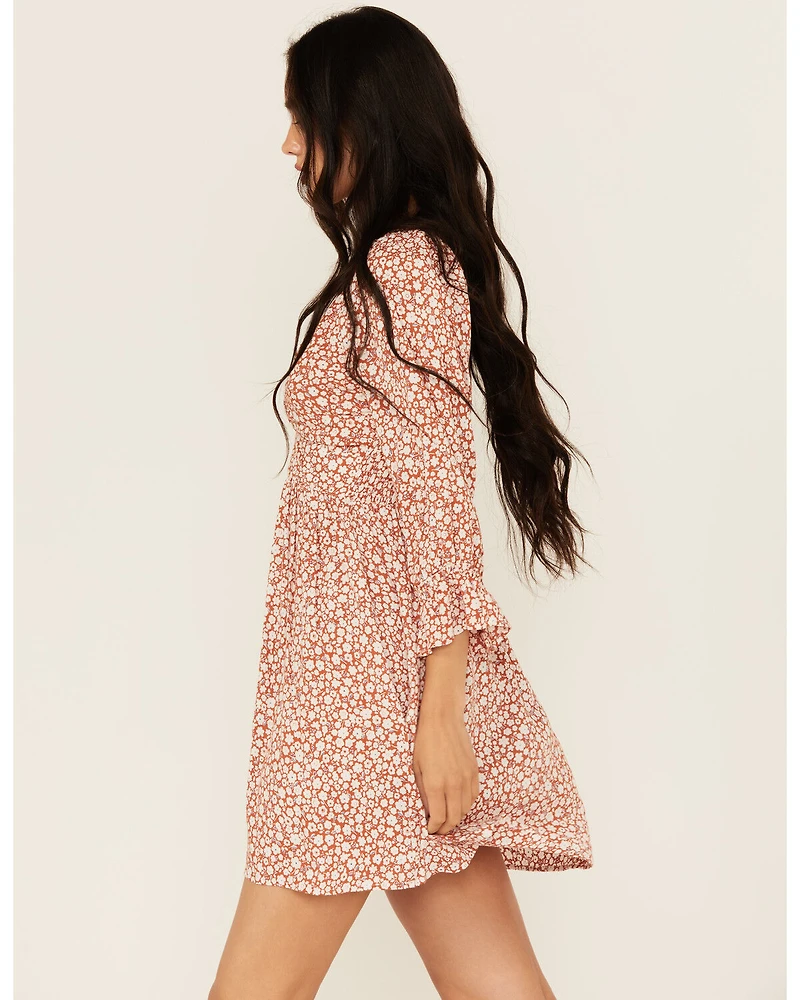 Angie Women's Floral Print Knot Front Mini Dress
