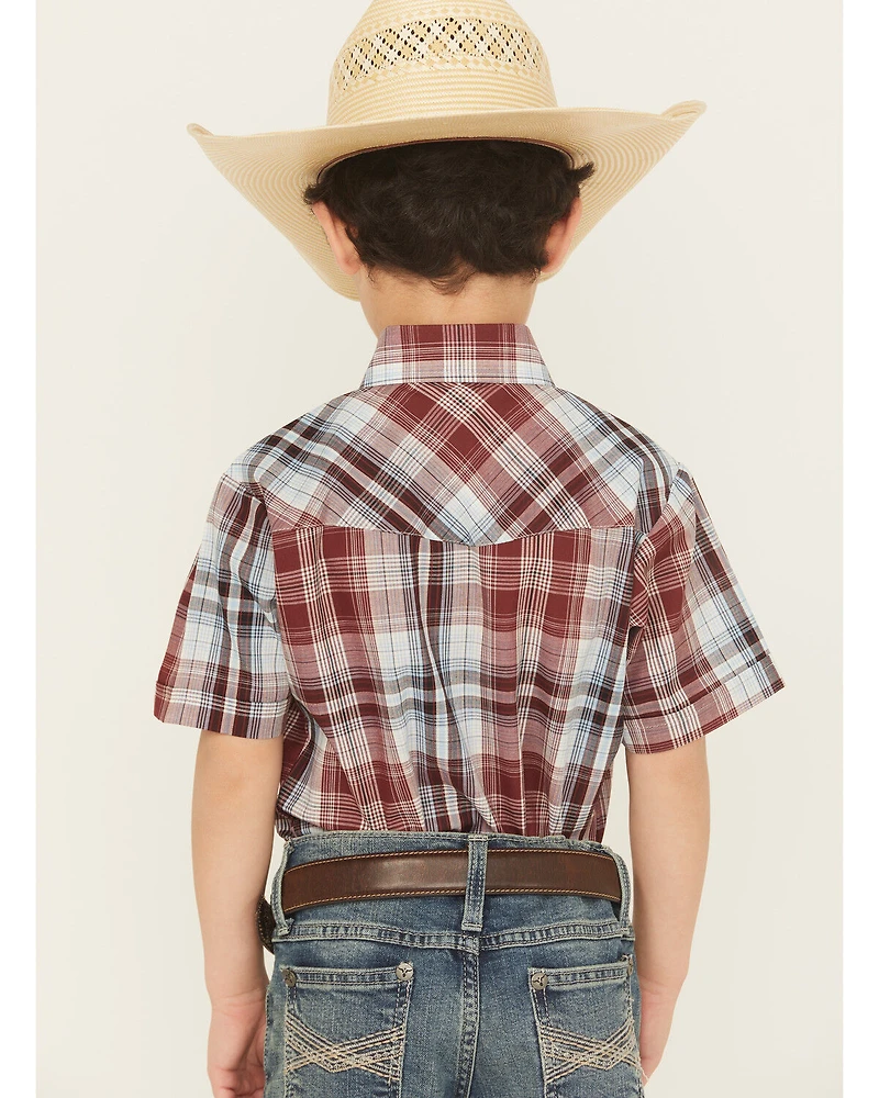Ely Walker Boys' Plaid Print Short Sleeve Snap Western Shirt