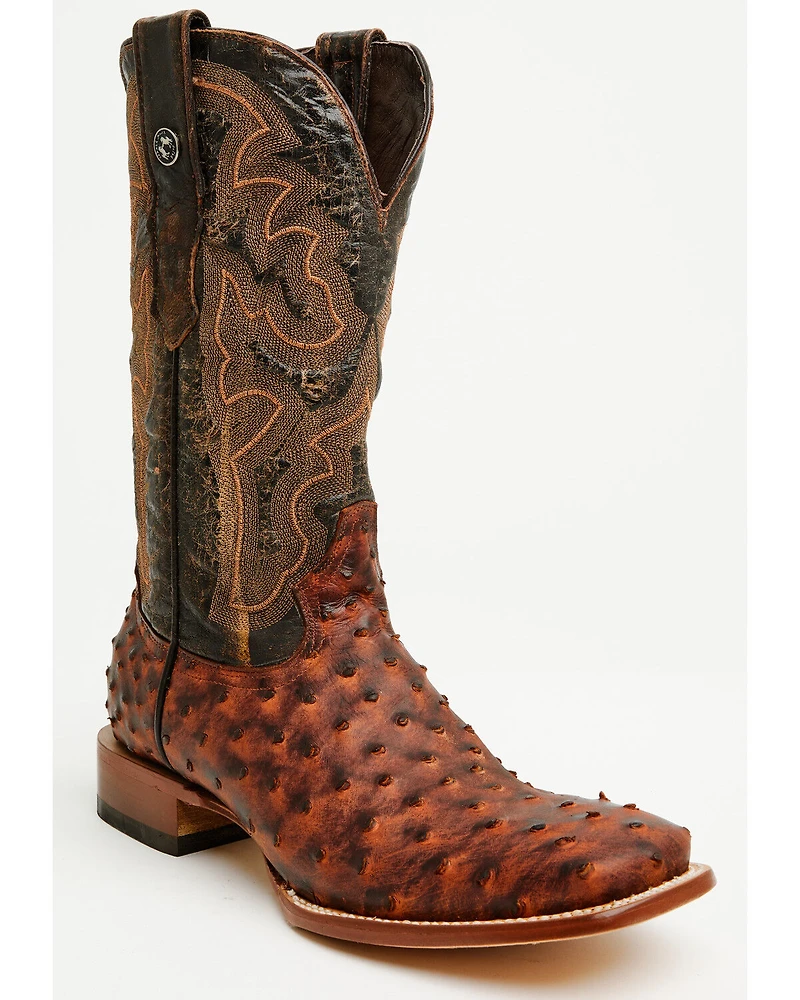 Tanner Marl Men's Exotic Ostrich Print Western Boots - Broad Square Toe