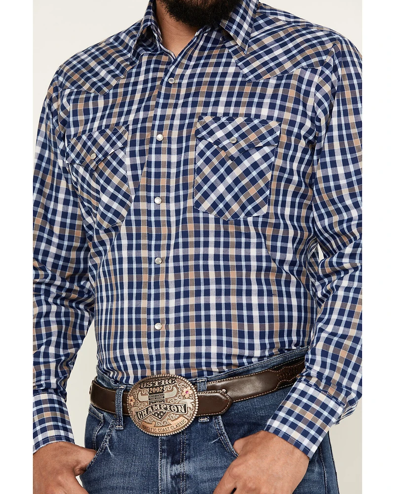 Ely Walker Men's Plaid Print Long Sleeve Pearl Snap Western Shirt